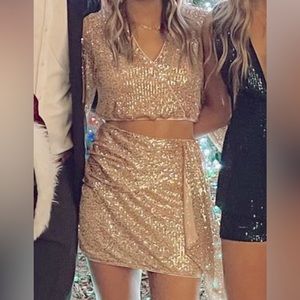 Two piece semi formal/ formal sequin rose gold set from boutique